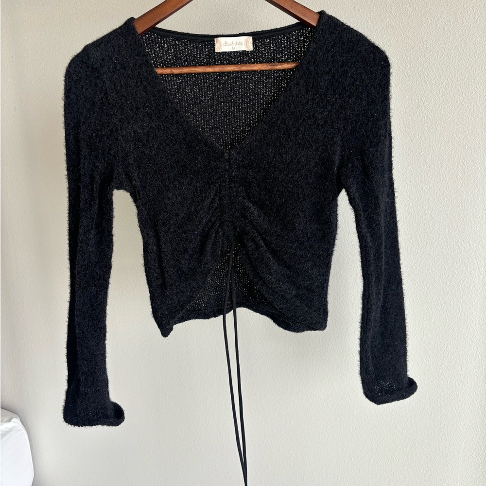 Altar'd State Black Ruched Tie Front Blouse